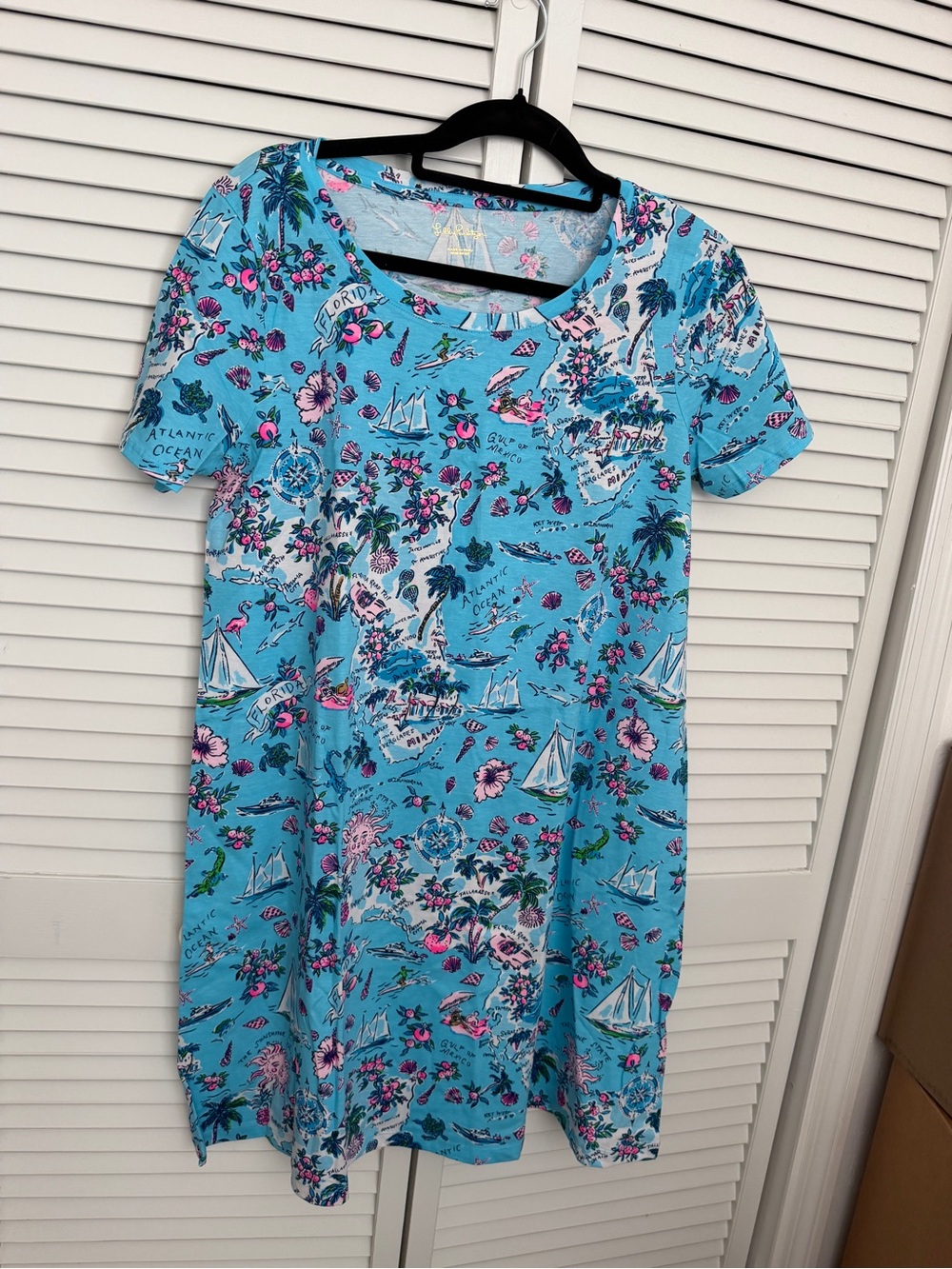 Lilly Pulitzer Amalfi Blue Lillys Roadtrip Print T-Shirt Dress Size L